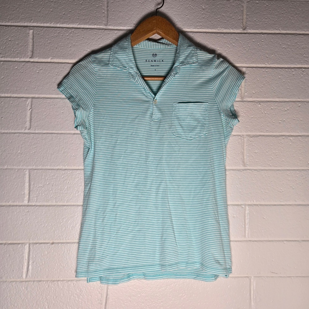 Renwick Polo Shirt Small Peru Golf Striped Pima Cotton Cap Sleeve Pocket Preppy